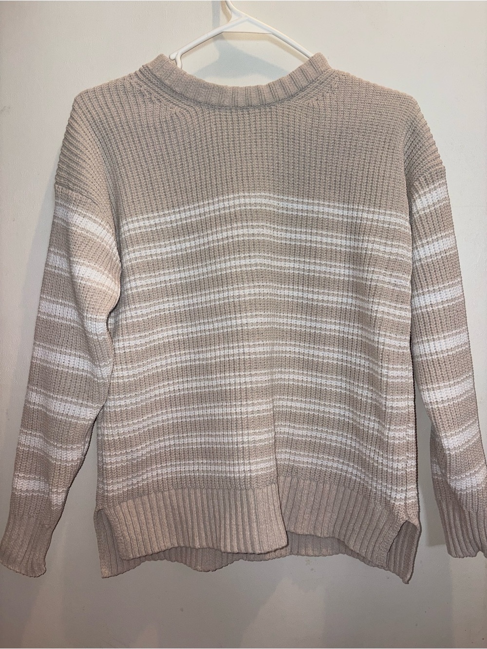 Time and Tru Beige and White Striped Knit Sweater